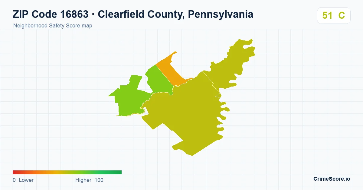 ZIP Code 16863 in Clearfield County, Pennsylvania neighborhood Safety Score map