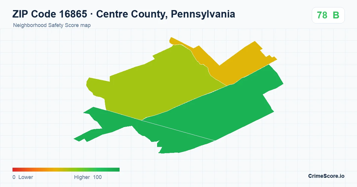 ZIP Code 16865 in Centre County, Pennsylvania neighborhood Safety Score map
