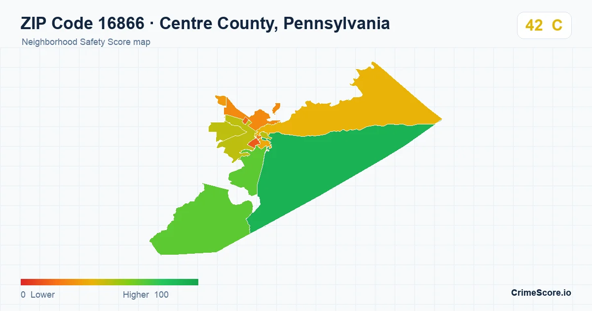 ZIP Code 16866 in Centre County, Pennsylvania neighborhood Safety Score map