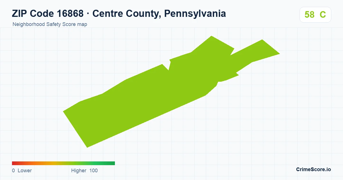 ZIP Code 16868 in Centre County, Pennsylvania neighborhood Safety Score map