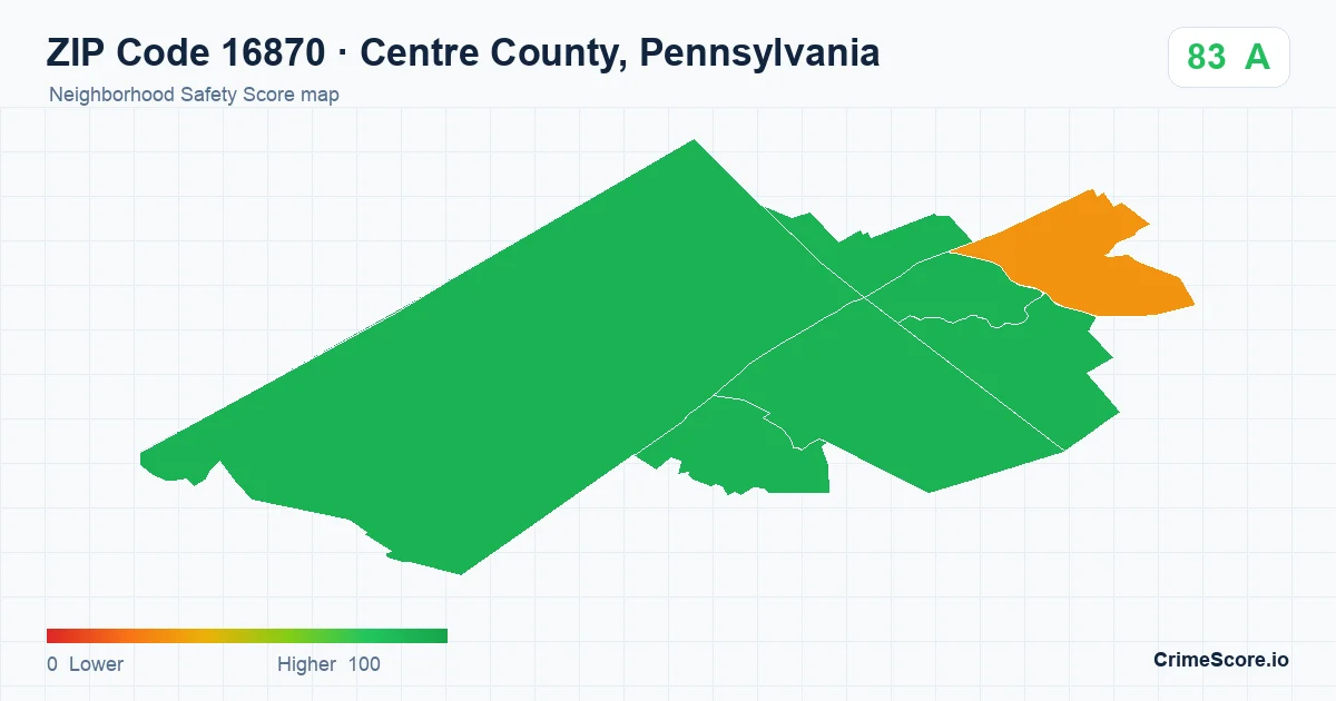 ZIP Code 16870 in Centre County, Pennsylvania neighborhood Safety Score map