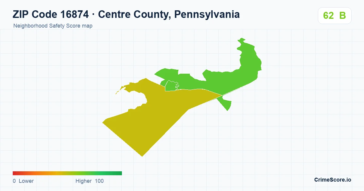 ZIP Code 16874 in Centre County, Pennsylvania neighborhood Safety Score map