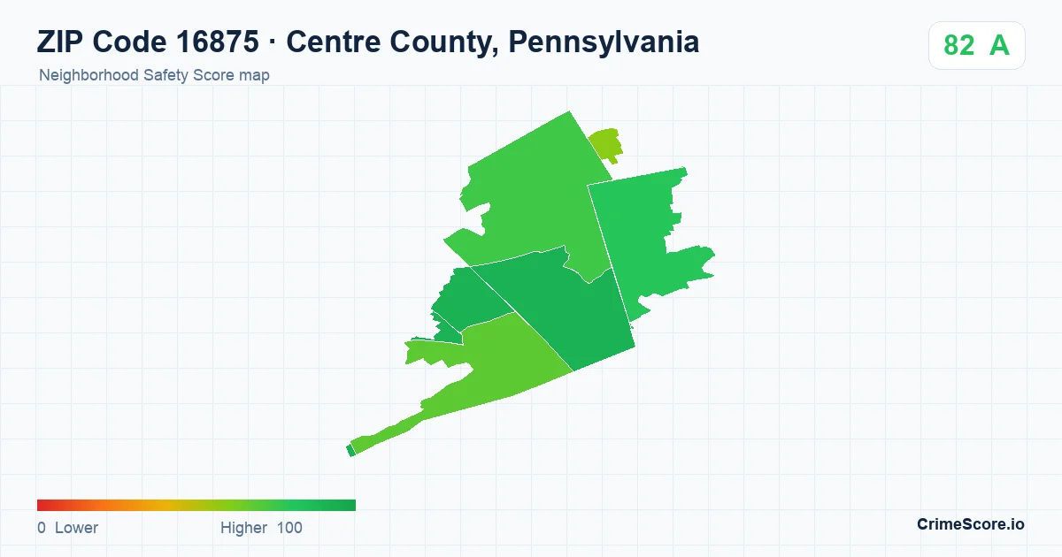 ZIP Code 16875 in Centre County, Pennsylvania neighborhood Safety Score map