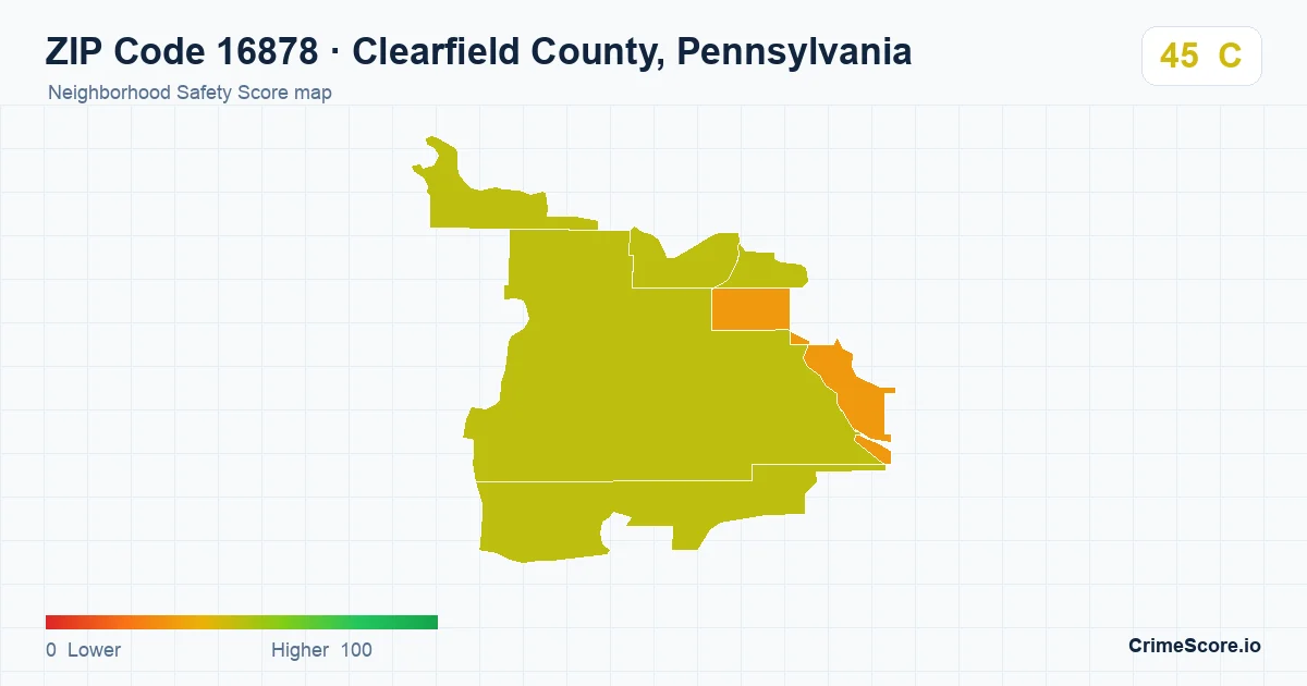 ZIP Code 16878 in Clearfield County, Pennsylvania neighborhood Safety Score map
