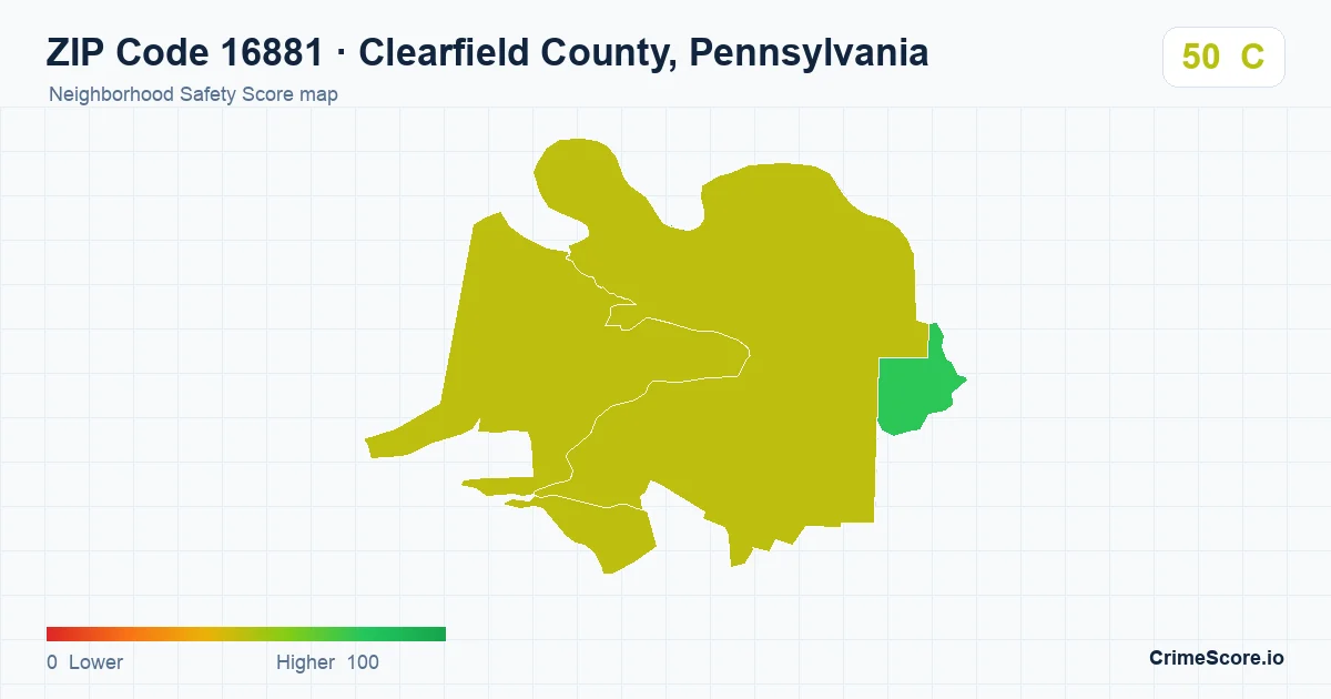 ZIP Code 16881 in Clearfield County, Pennsylvania neighborhood Safety Score map