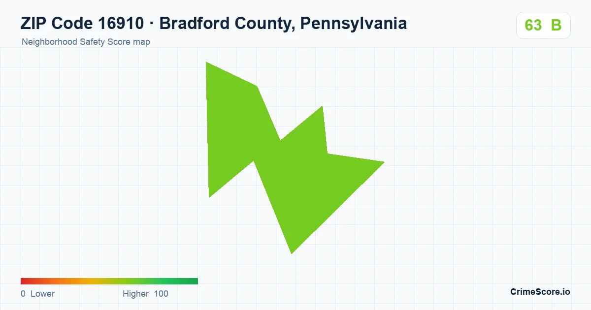 ZIP Code 16910 in Bradford County, Pennsylvania neighborhood Safety Score map