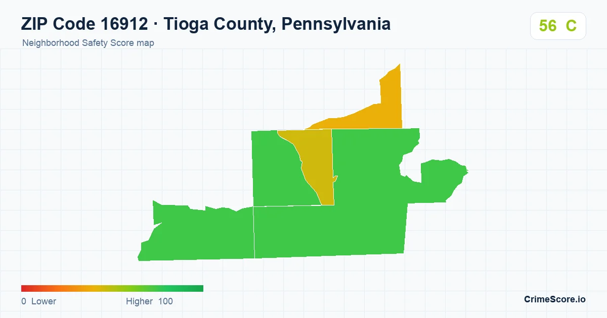 ZIP Code 16912 in Tioga County, Pennsylvania neighborhood Safety Score map