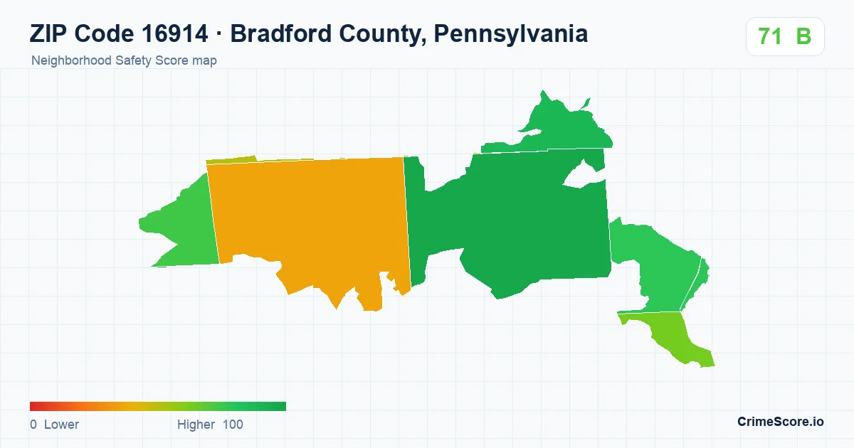 ZIP Code 16914 in Bradford County, Pennsylvania neighborhood Safety Score map