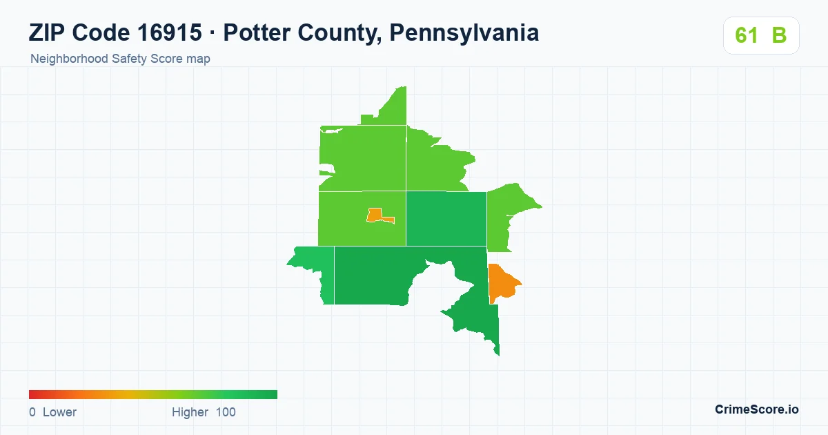 ZIP Code 16915 in Potter County, Pennsylvania neighborhood Safety Score map