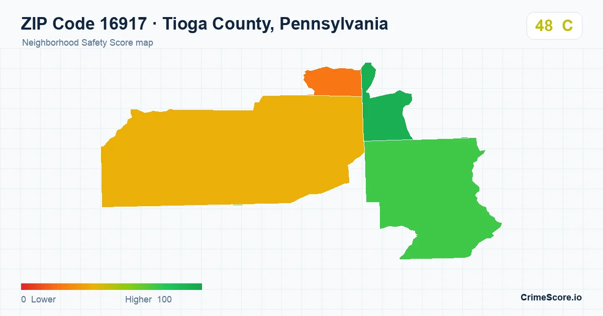 ZIP Code 16917 in Tioga County, Pennsylvania neighborhood Safety Score map