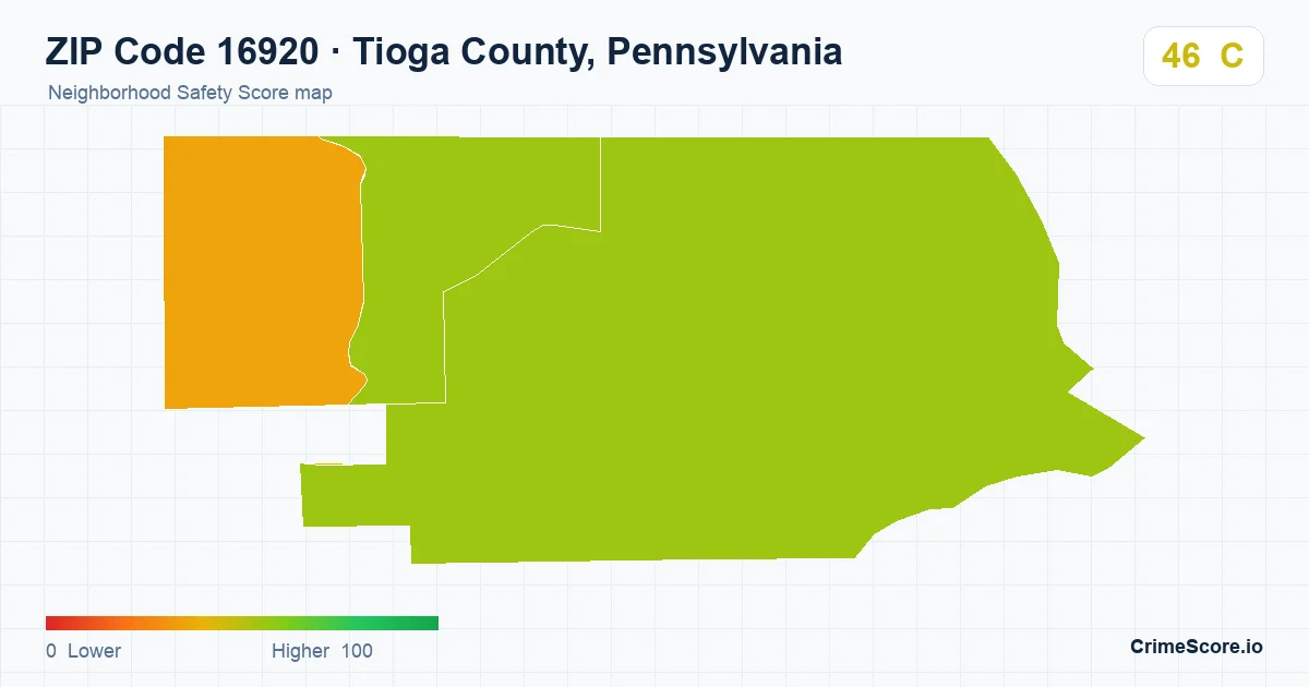 ZIP Code 16920 in Tioga County, Pennsylvania neighborhood Safety Score map