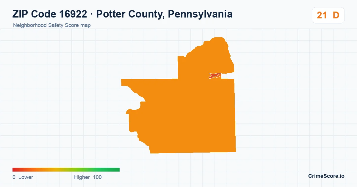 ZIP Code 16922 in Potter County, Pennsylvania neighborhood Safety Score map