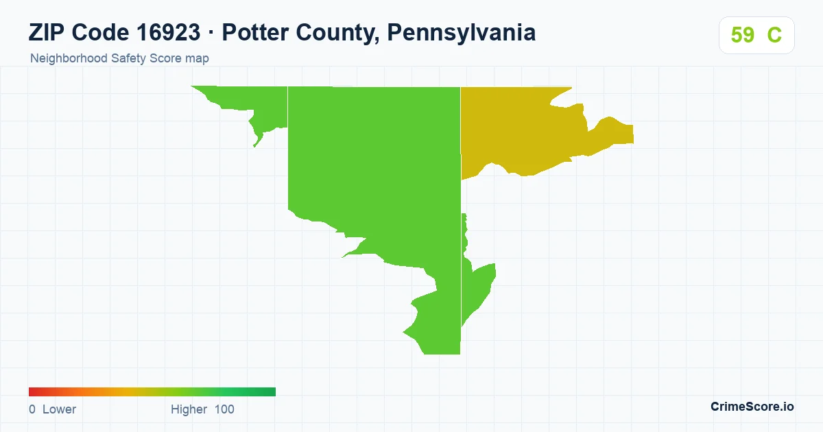 ZIP Code 16923 in Potter County, Pennsylvania neighborhood Safety Score map