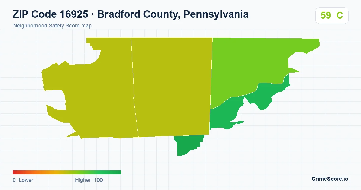 ZIP Code 16925 in Bradford County, Pennsylvania neighborhood Safety Score map