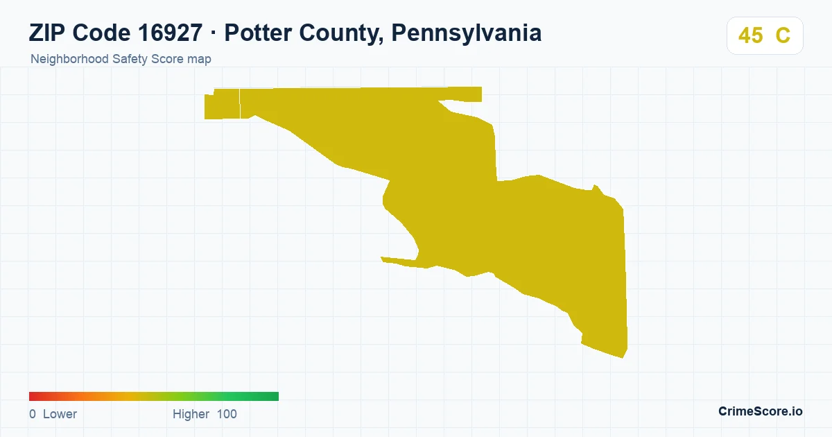 ZIP Code 16927 in Potter County, Pennsylvania neighborhood Safety Score map