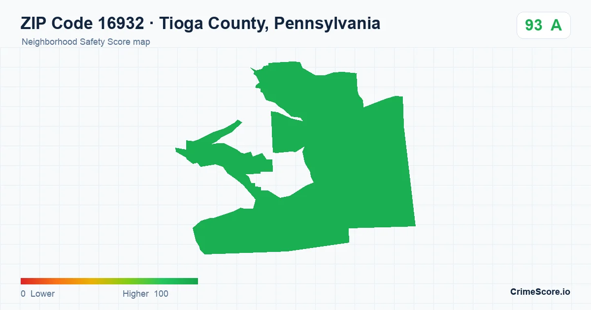 ZIP Code 16932 in Tioga County, Pennsylvania neighborhood Safety Score map