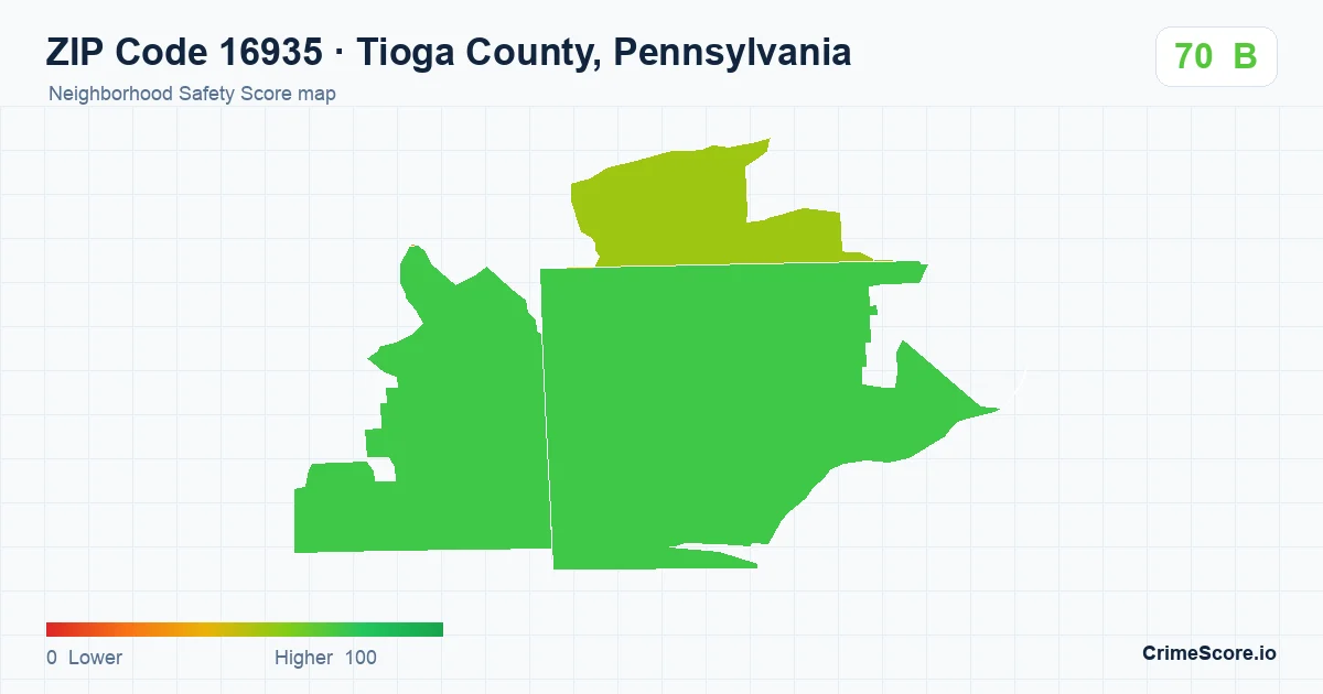 ZIP Code 16935 in Tioga County, Pennsylvania neighborhood Safety Score map
