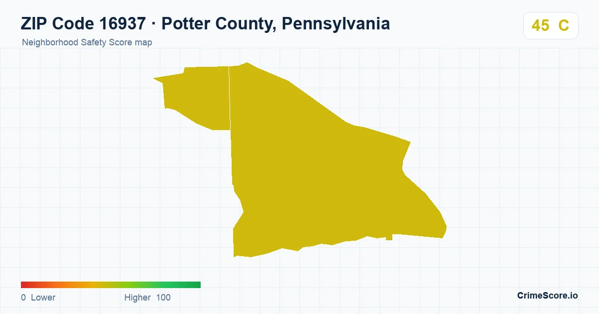 ZIP Code 16937 in Potter County, Pennsylvania neighborhood Safety Score map