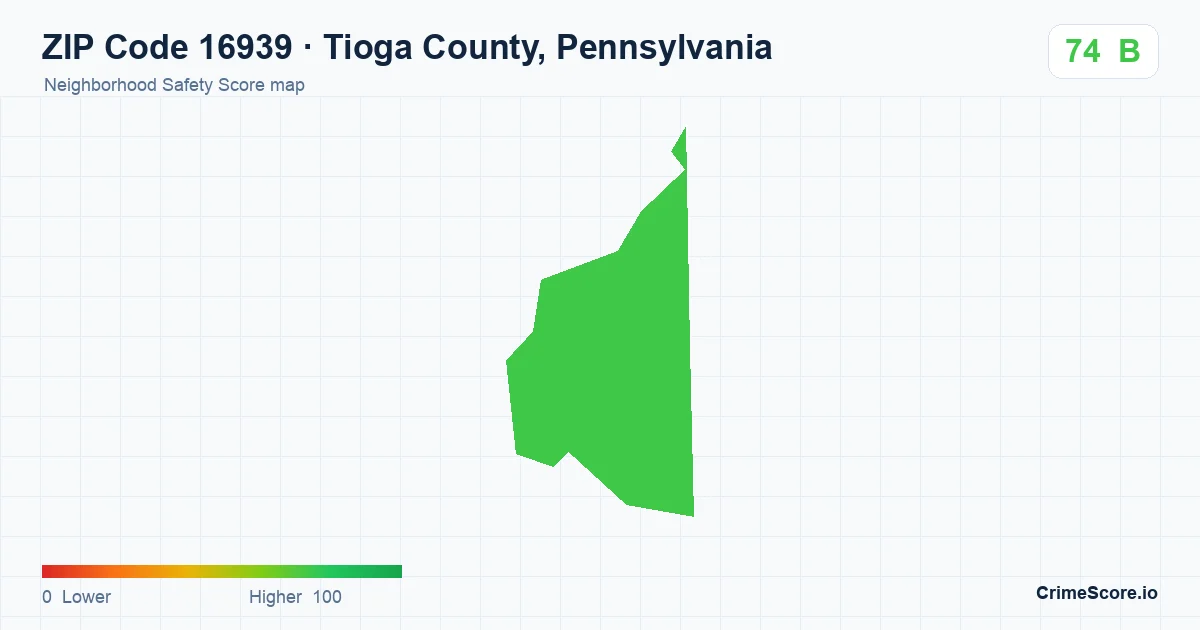ZIP Code 16939 in Tioga County, Pennsylvania neighborhood Safety Score map