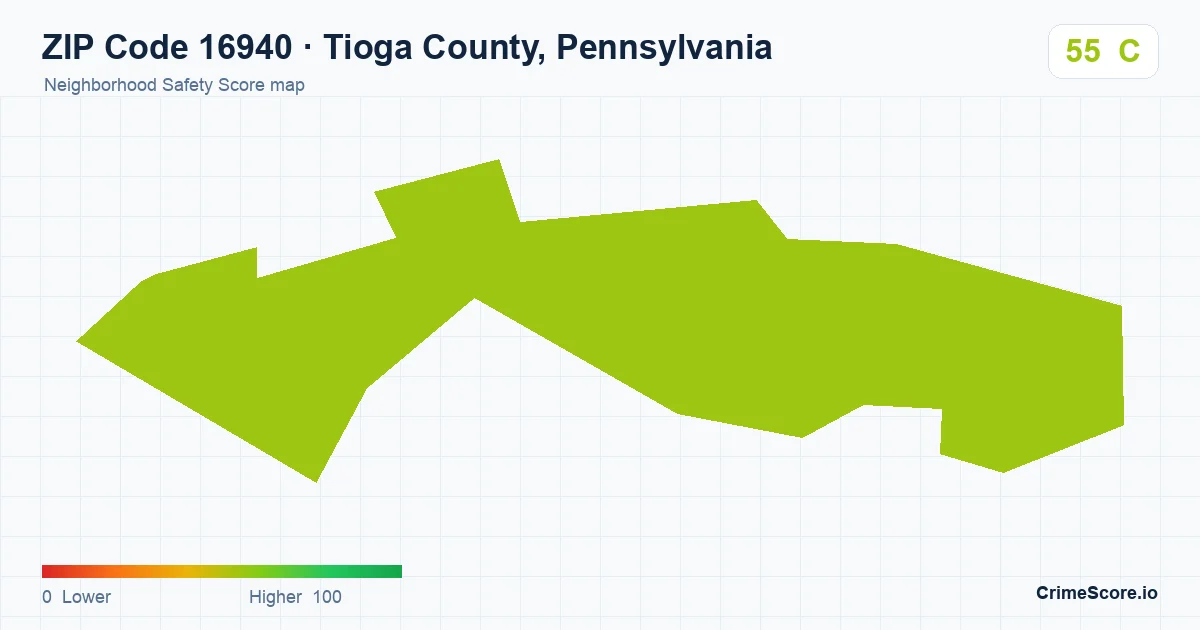 ZIP Code 16940 in Tioga County, Pennsylvania neighborhood Safety Score map