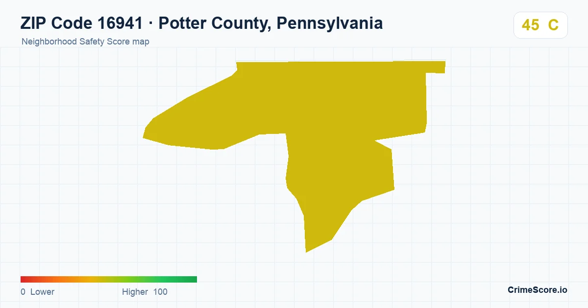 ZIP Code 16941 in Potter County, Pennsylvania neighborhood Safety Score map