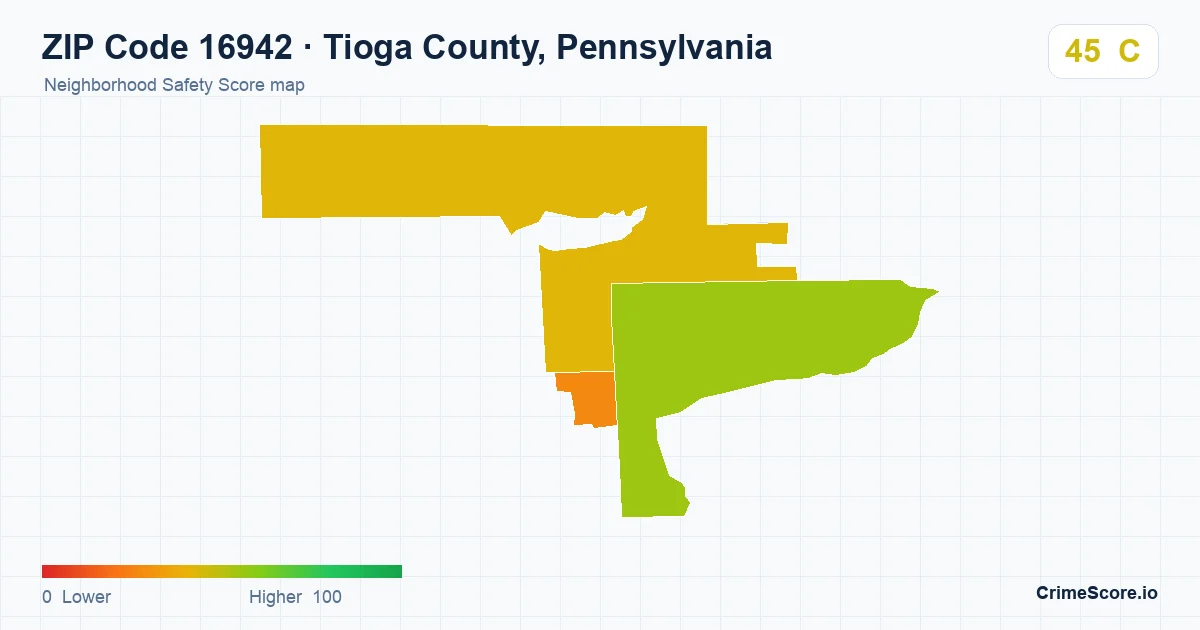 ZIP Code 16942 in Tioga County, Pennsylvania neighborhood Safety Score map