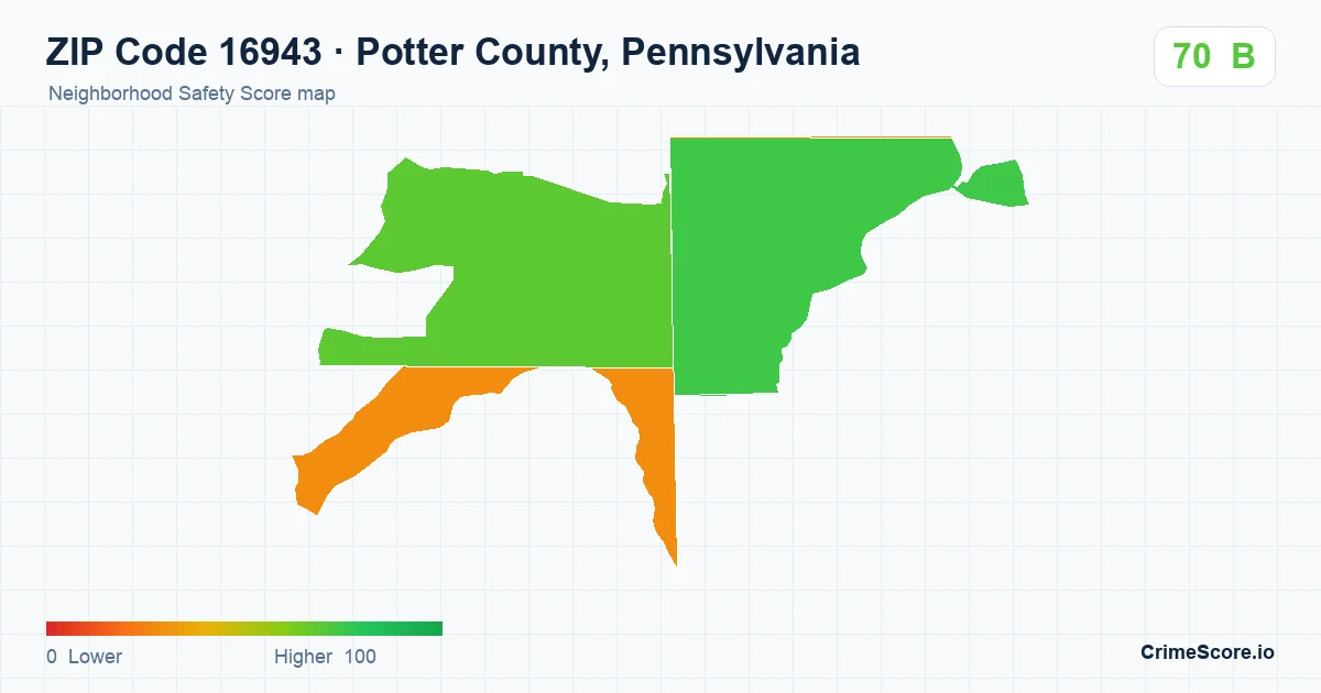 ZIP Code 16943 in Potter County, Pennsylvania neighborhood Safety Score map