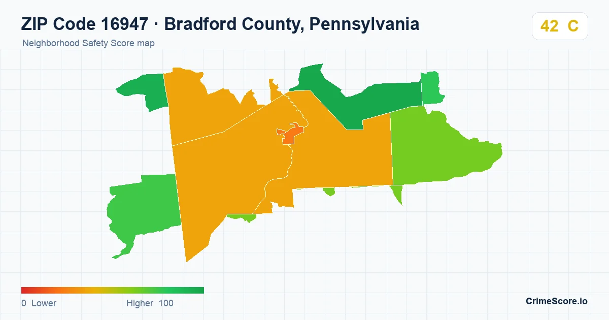 ZIP Code 16947 in Bradford County, Pennsylvania neighborhood Safety Score map