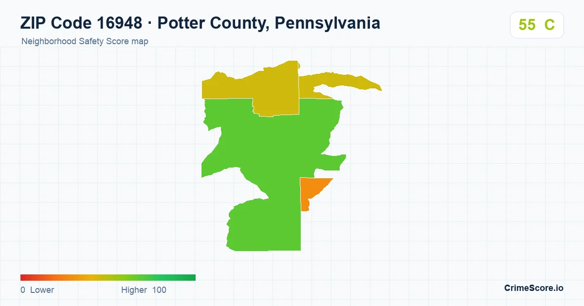 ZIP Code 16948 in Potter County, Pennsylvania neighborhood Safety Score map