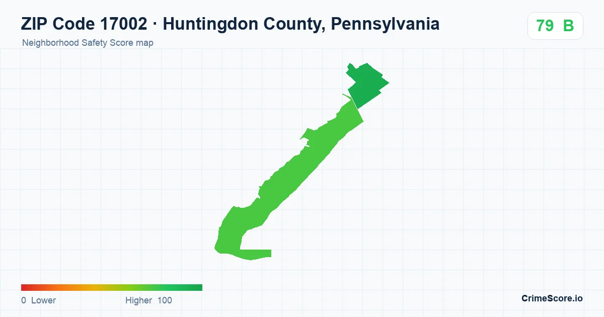 ZIP Code 17002 in Huntingdon County, Pennsylvania neighborhood Safety Score map
