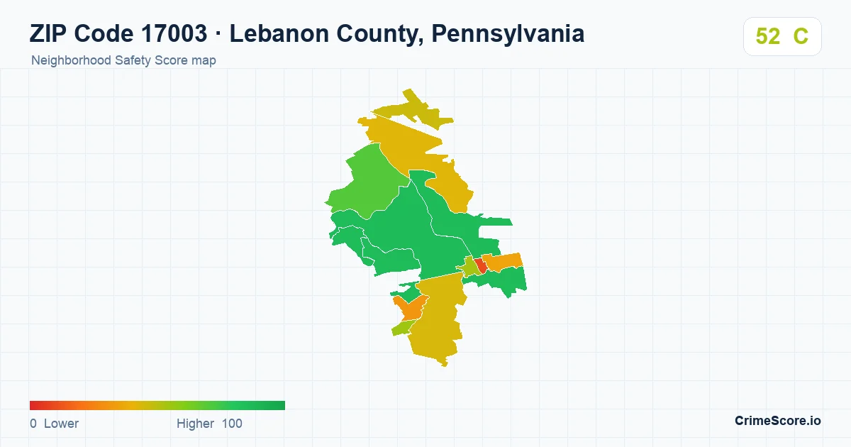 ZIP Code 17003 in Lebanon County, Pennsylvania neighborhood Safety Score map