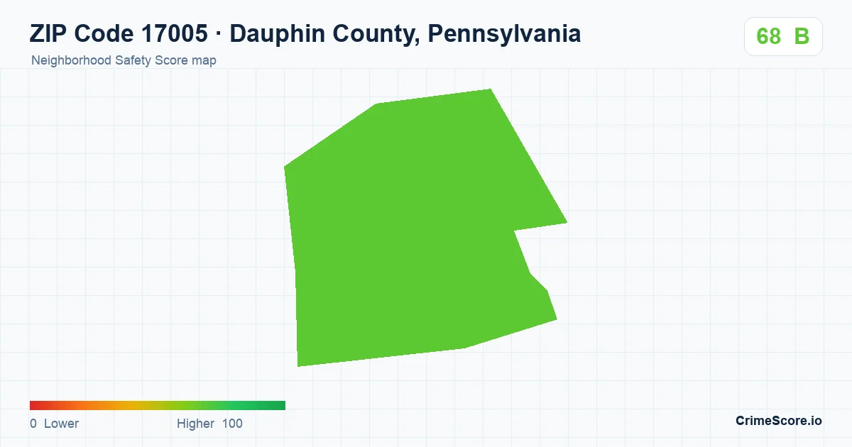 ZIP Code 17005 in Dauphin County, Pennsylvania neighborhood Safety Score map