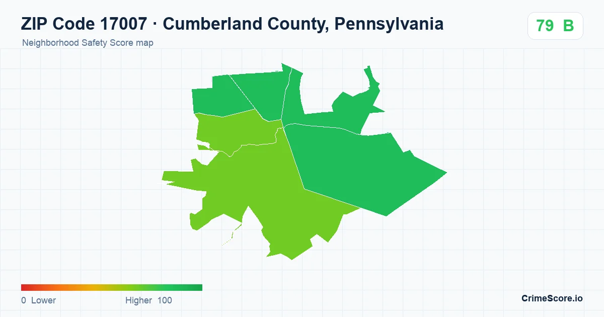 ZIP Code 17007 in Cumberland County, Pennsylvania neighborhood Safety Score map