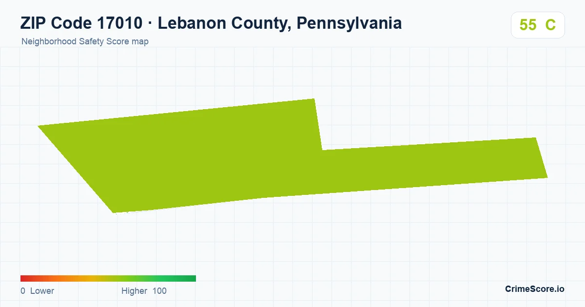 ZIP Code 17010 in Lebanon County, Pennsylvania neighborhood Safety Score map