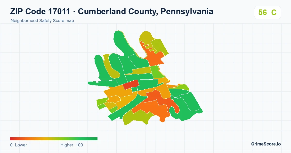 ZIP Code 17011 in Cumberland County, Pennsylvania neighborhood Safety Score map