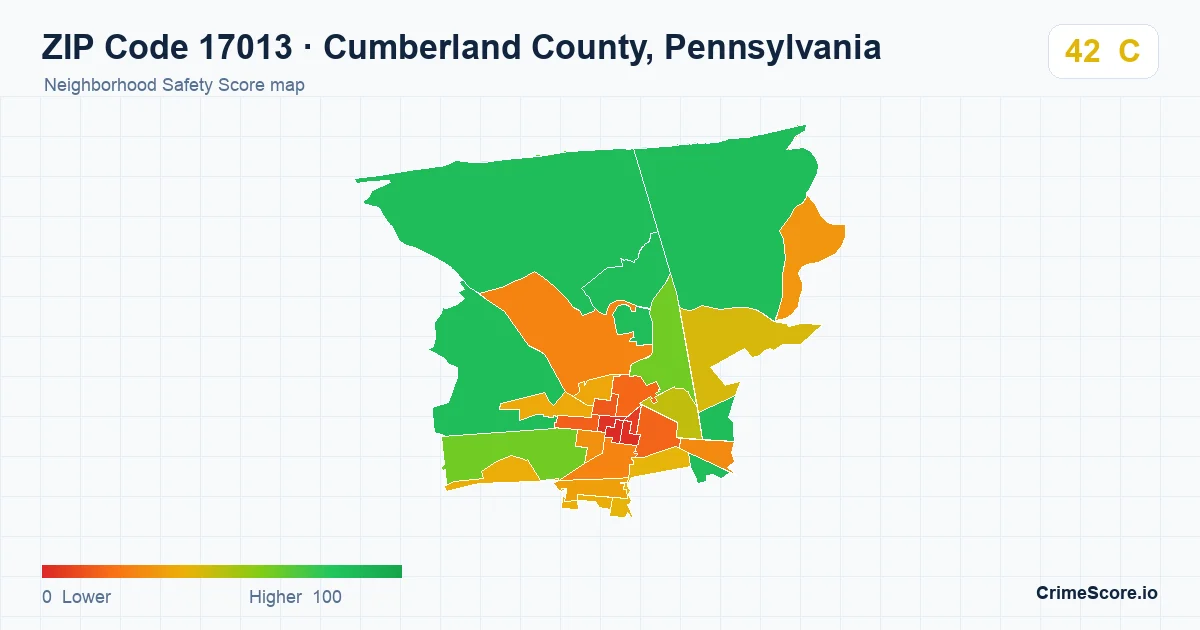 ZIP Code 17013 in Cumberland County, Pennsylvania neighborhood Safety Score map