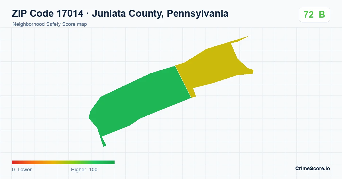 ZIP Code 17014 in Juniata County, Pennsylvania neighborhood Safety Score map
