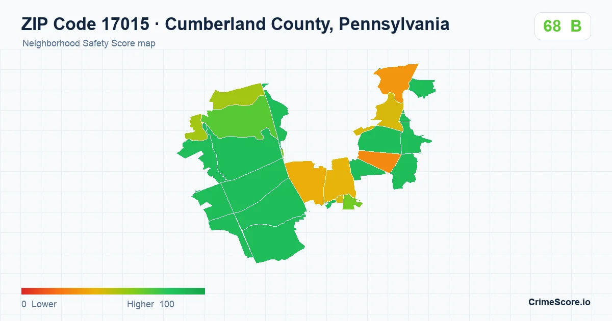 ZIP Code 17015 in Cumberland County, Pennsylvania neighborhood Safety Score map