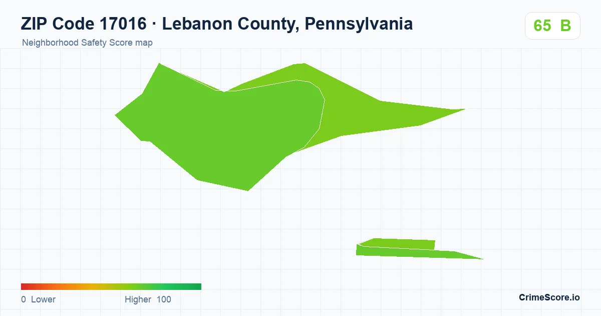 ZIP Code 17016 in Lebanon County, Pennsylvania neighborhood Safety Score map