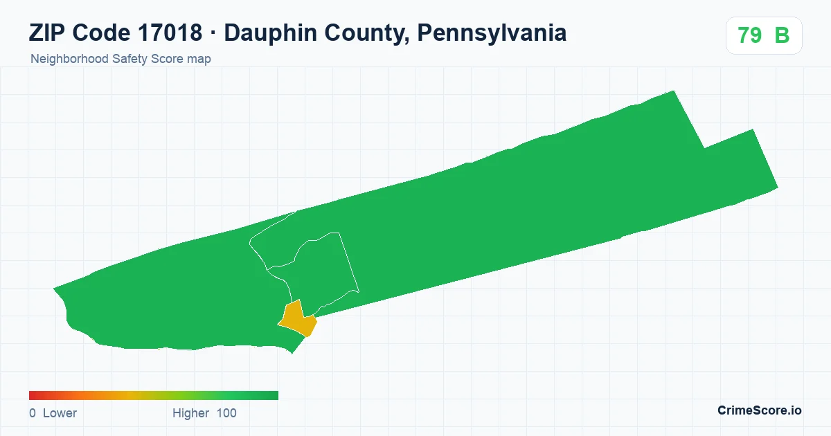ZIP Code 17018 in Dauphin County, Pennsylvania neighborhood Safety Score map
