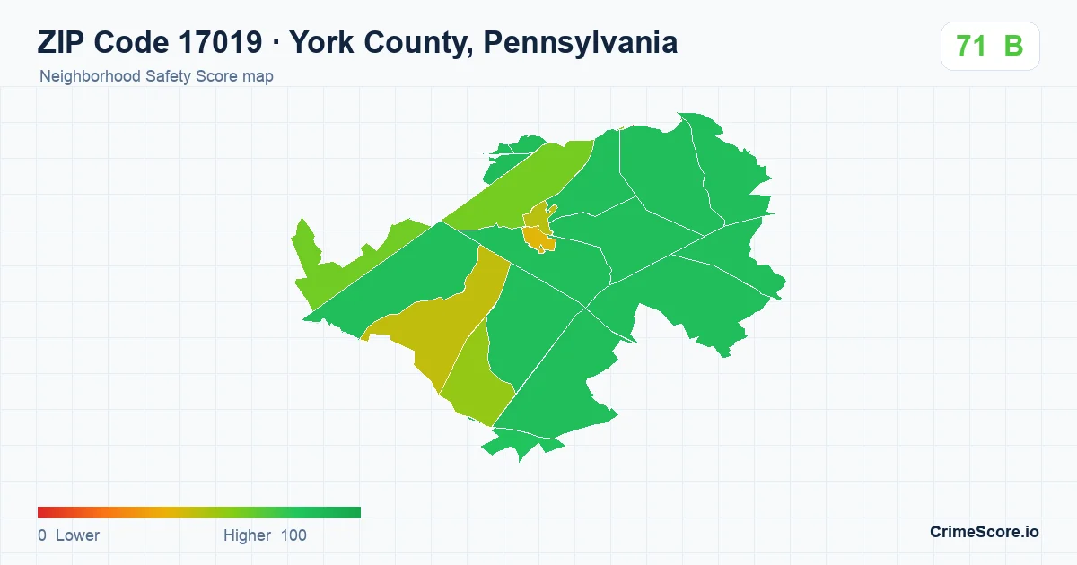 ZIP Code 17019 in York County, Pennsylvania neighborhood Safety Score map