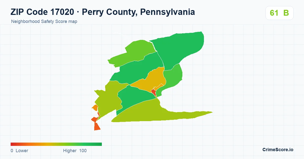 ZIP Code 17020 in Perry County, Pennsylvania neighborhood Safety Score map