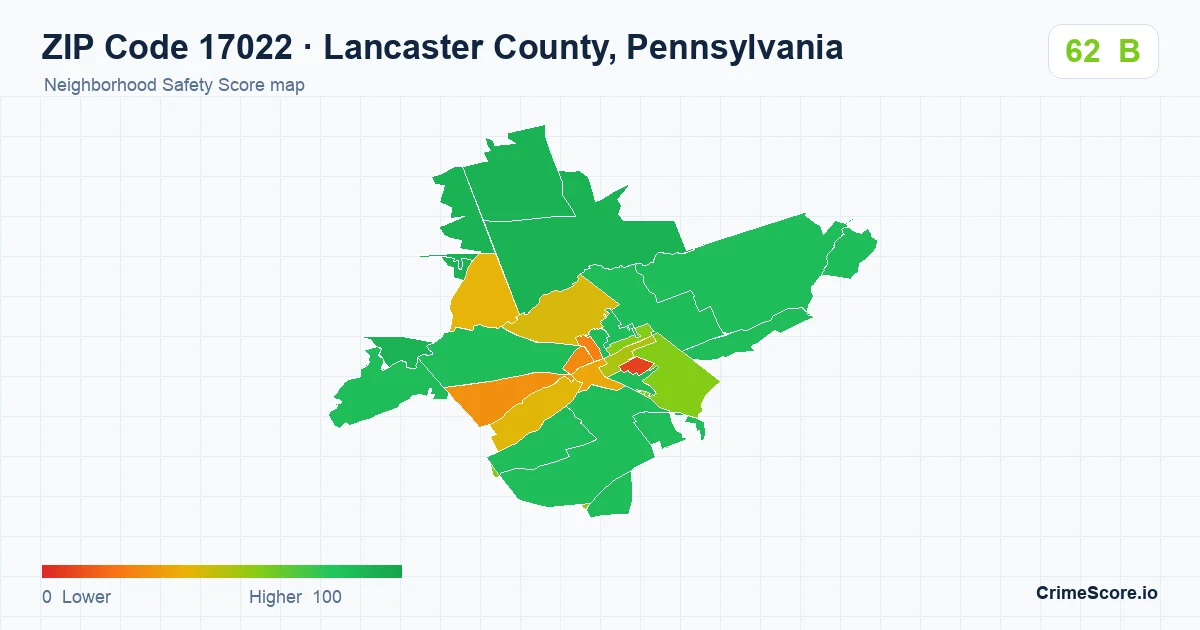 ZIP Code 17022 in Lancaster County, Pennsylvania neighborhood Safety Score map