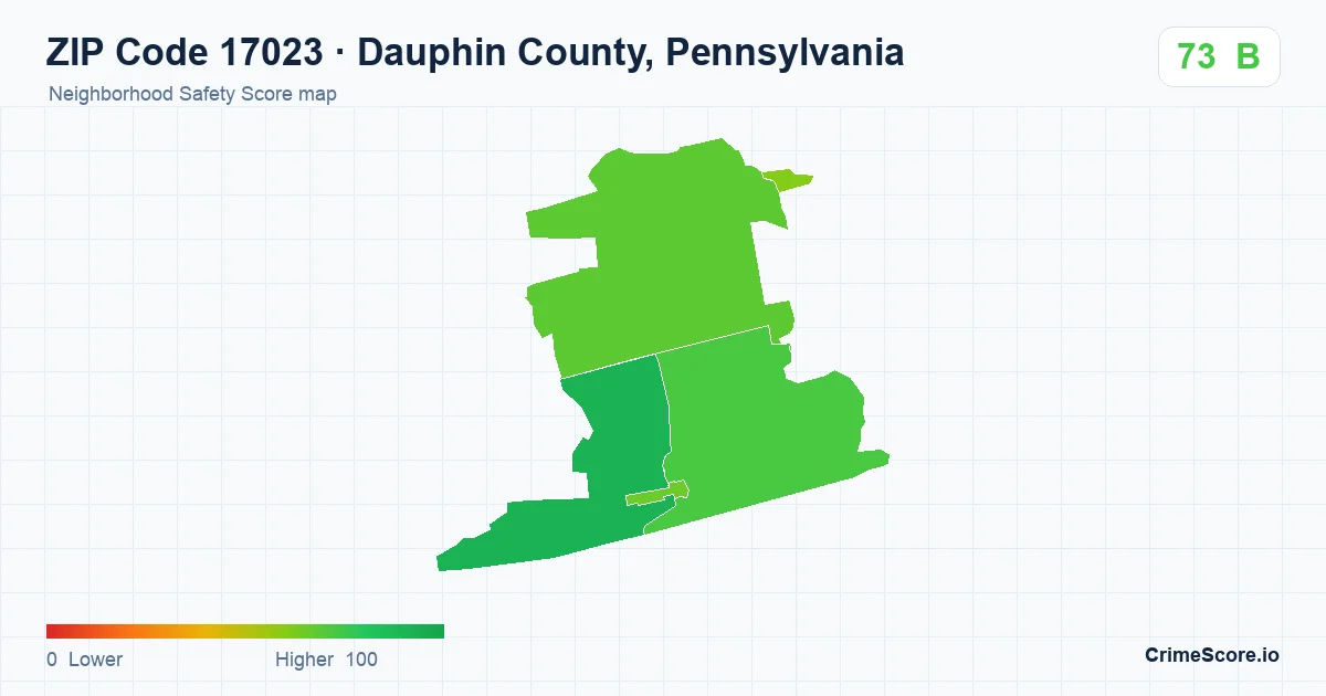 ZIP Code 17023 in Dauphin County, Pennsylvania neighborhood Safety Score map