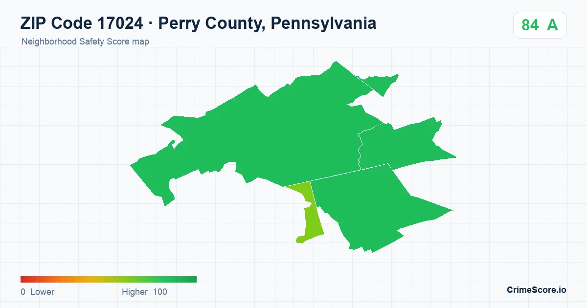 ZIP Code 17024 in Perry County, Pennsylvania neighborhood Safety Score map