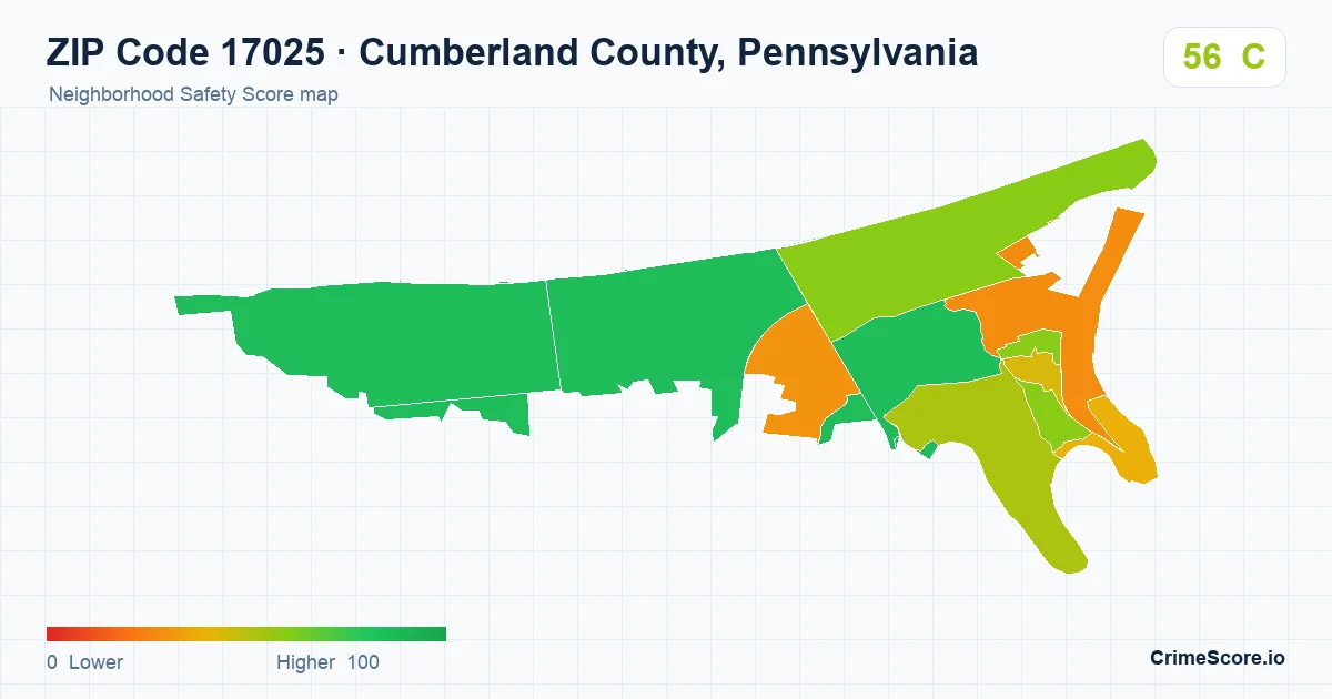 ZIP Code 17025 in Cumberland County, Pennsylvania neighborhood Safety Score map