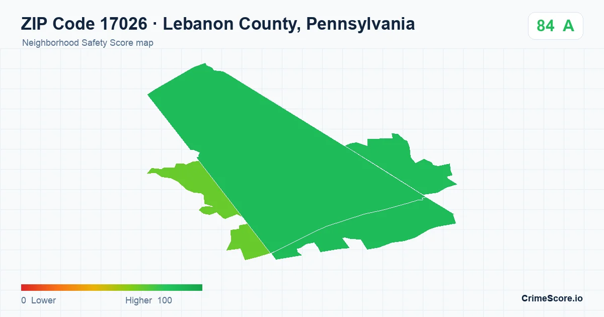 ZIP Code 17026 in Lebanon County, Pennsylvania neighborhood Safety Score map