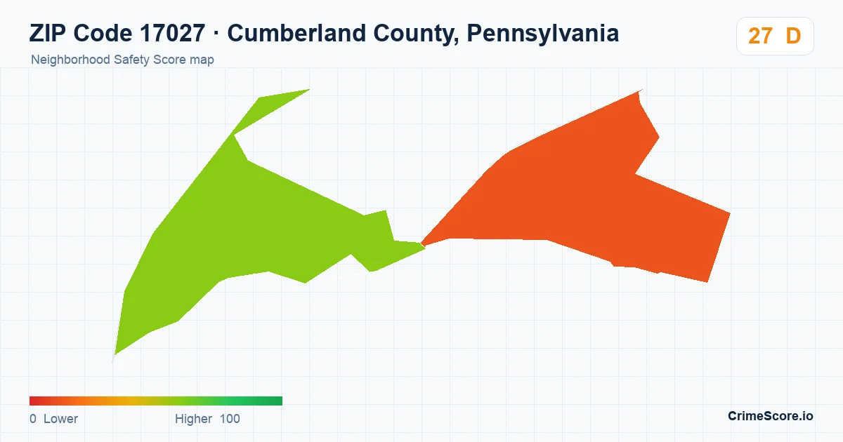 ZIP Code 17027 in Cumberland County, Pennsylvania neighborhood Safety Score map