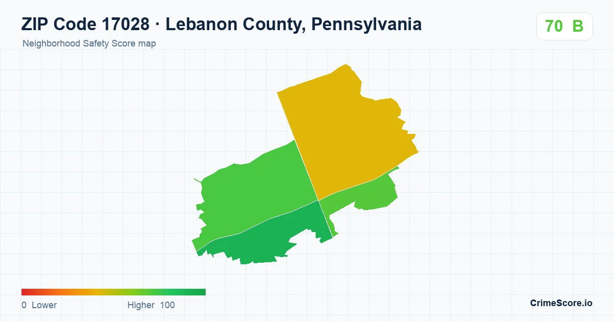 ZIP Code 17028 in Lebanon County, Pennsylvania neighborhood Safety Score map