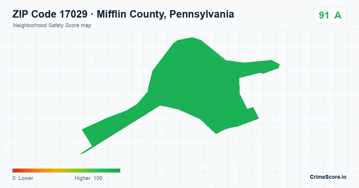 ZIP Code 17029 in Mifflin County, Pennsylvania neighborhood Safety Score map